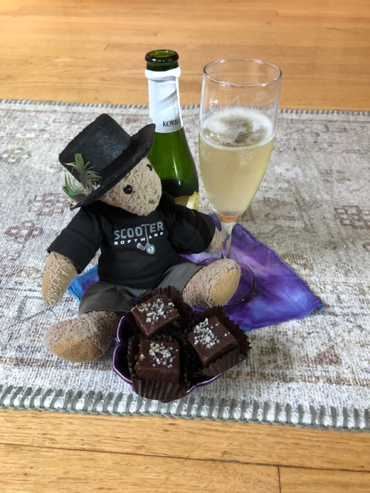 Chuckie celebrates with bubbly and chocolates