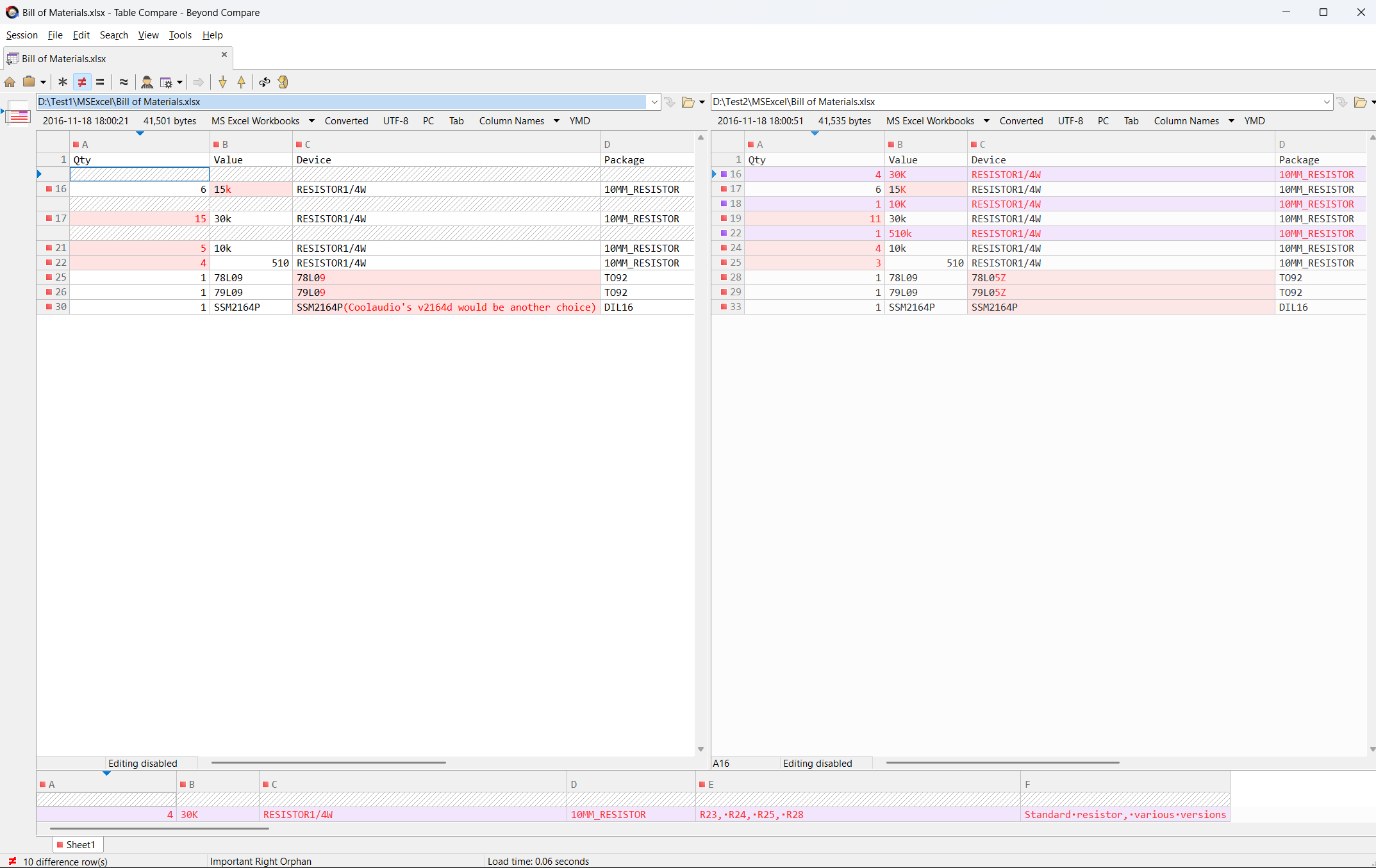 Table Compare - Light Theme