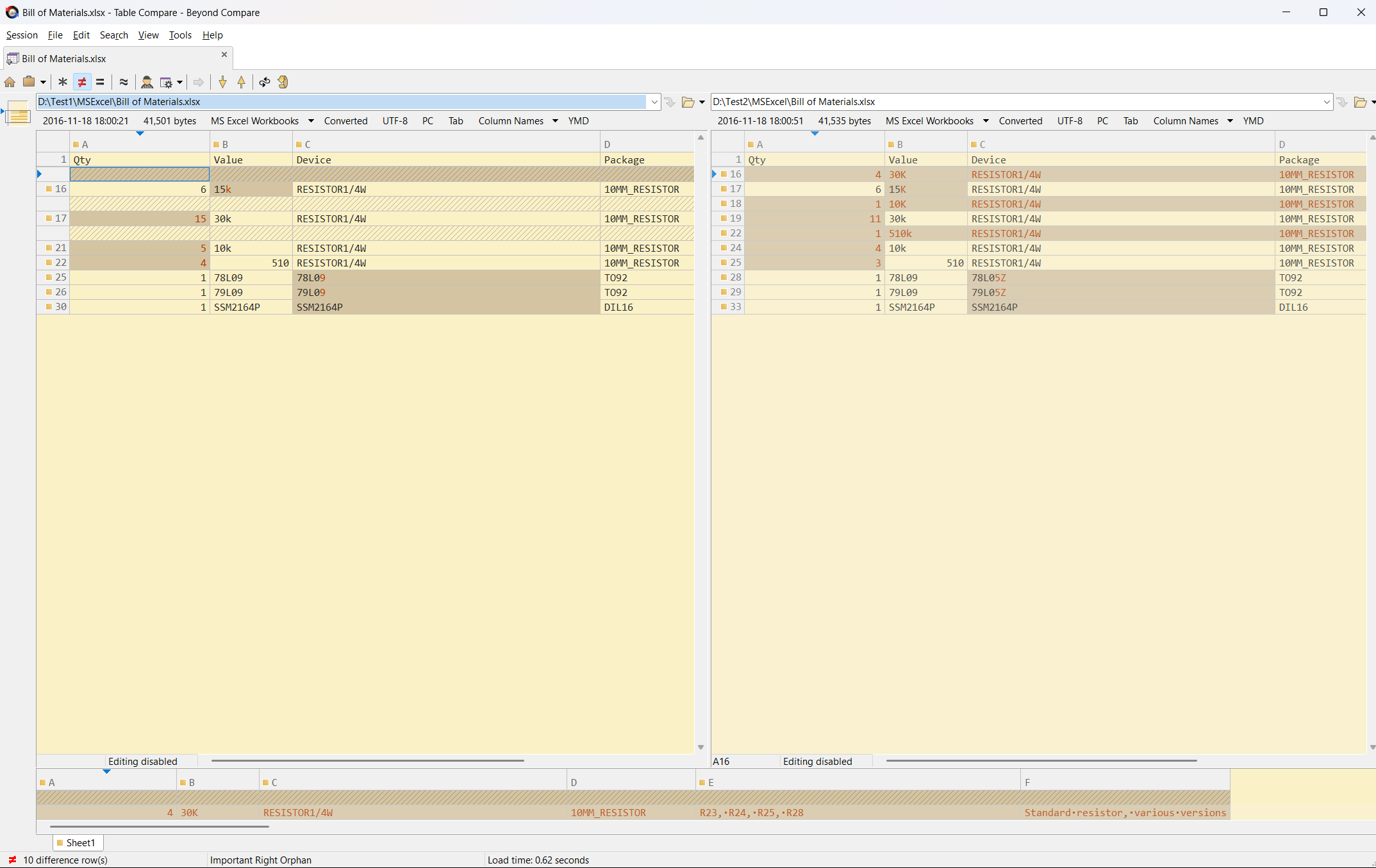 Table Compare - Light Theme