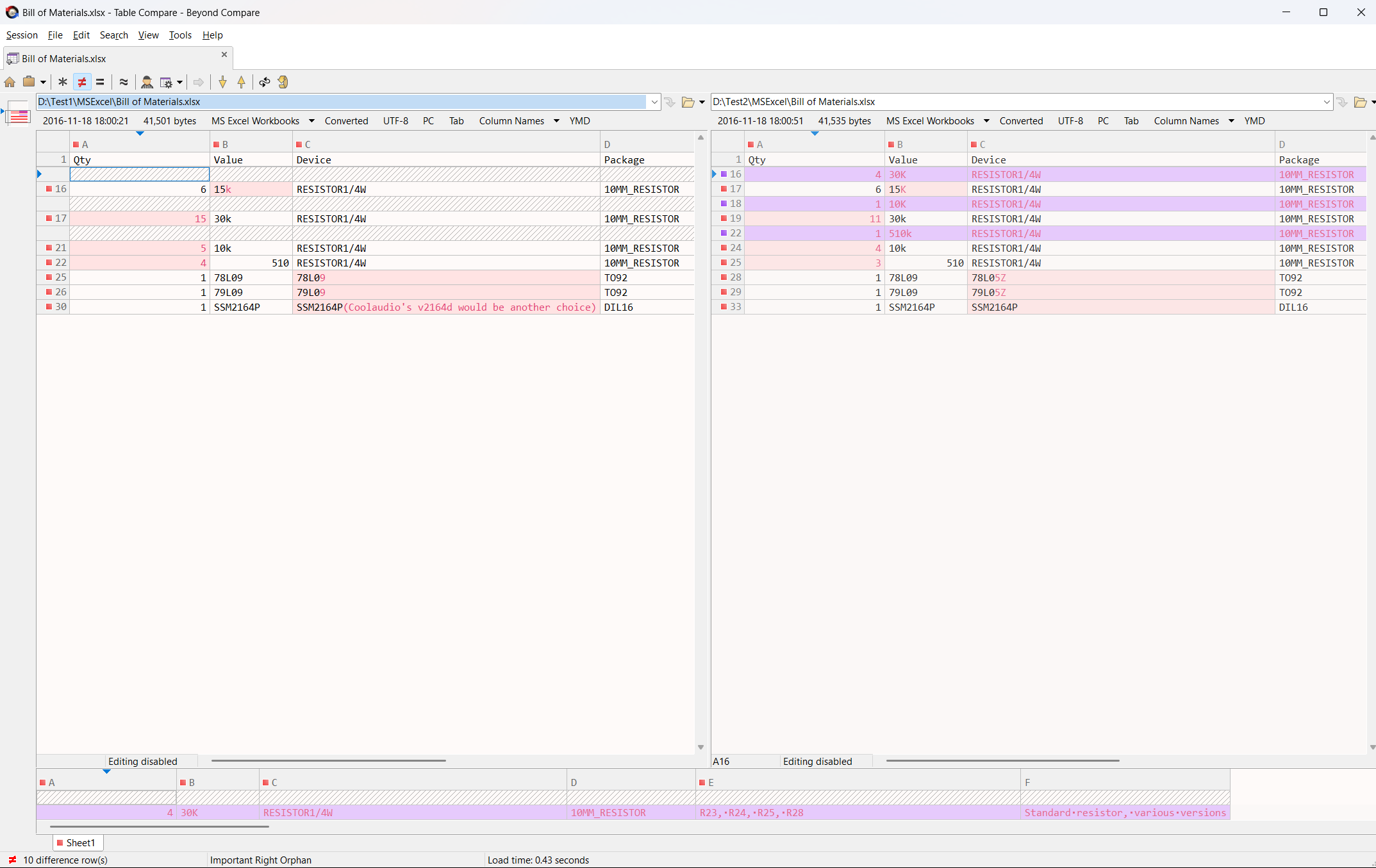 Table Compare - Light Theme